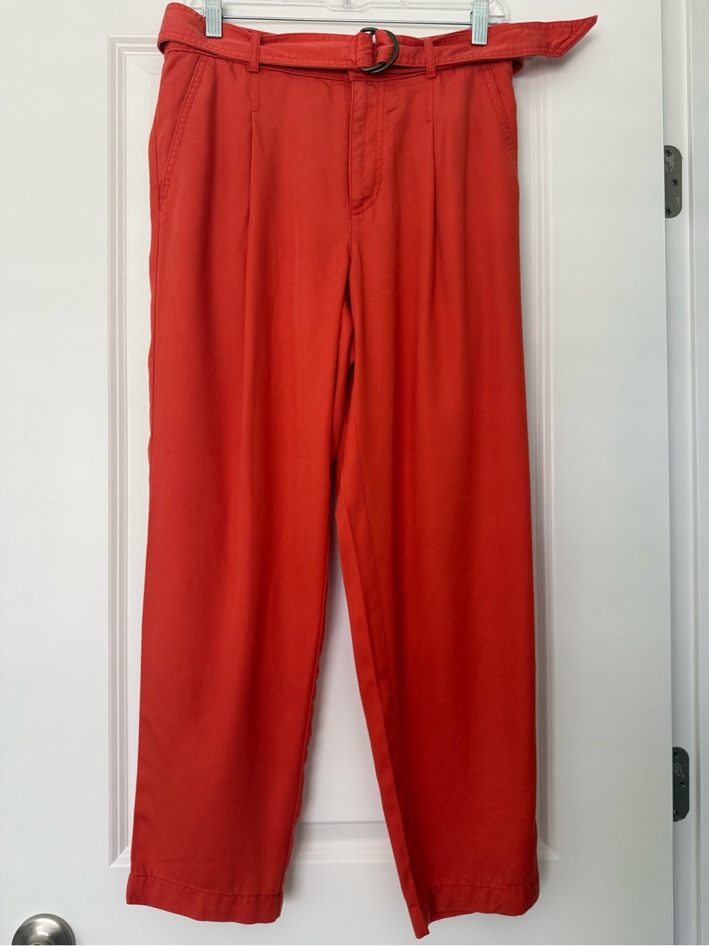 LOFT Orange ankle Belted Paperbag Waist Pants